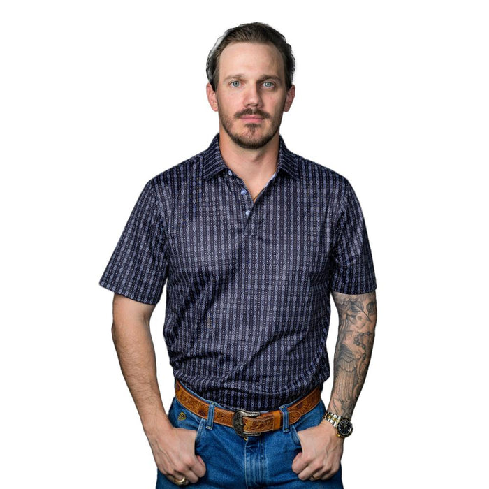 Mens Black Print Polo