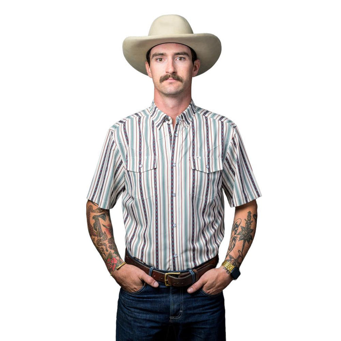 Mens Green Vented Short Sleeve Pearl Snap Shirt