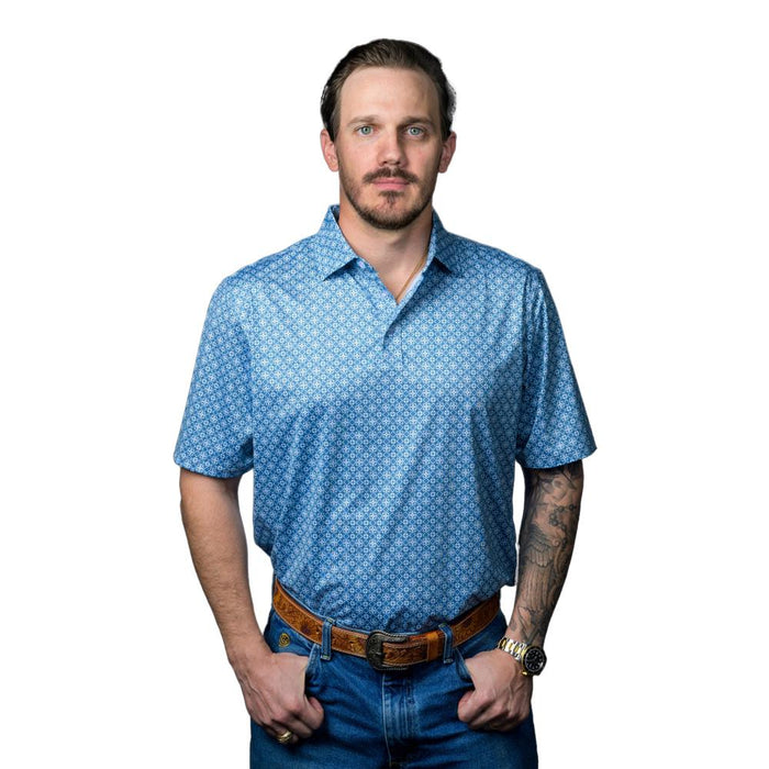 Mens Light Blue Print Polo