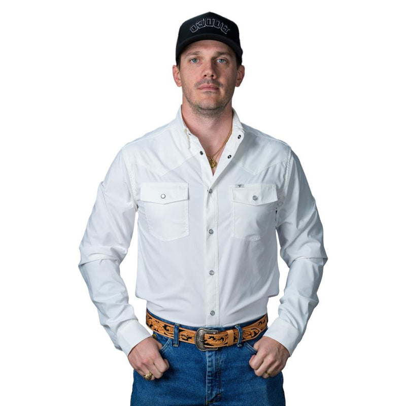 Mens White Vented Pearl Snap Shirt