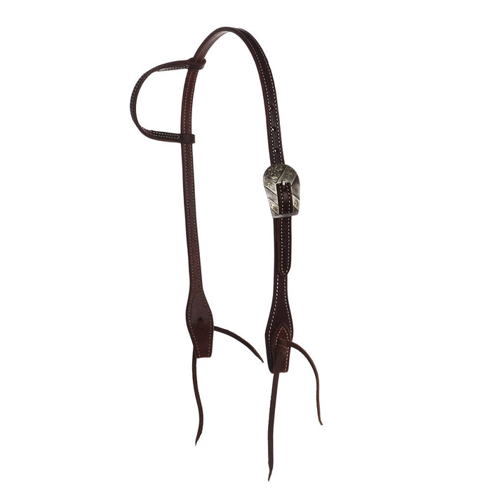 Dark Leather Single Ear Headstall with Floral Buckle
