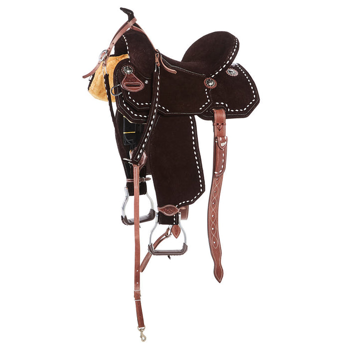 Chocolate Roughout with White Buckstitch 45 cut Skirts Barrel Saddle