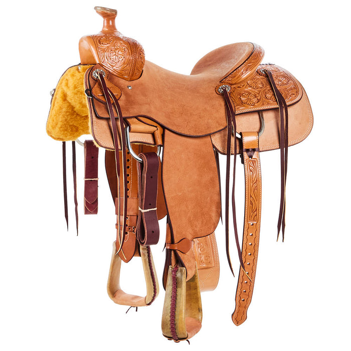 15.5in 1/4 Wyoming Flower Medium Oil Rancher Saddle