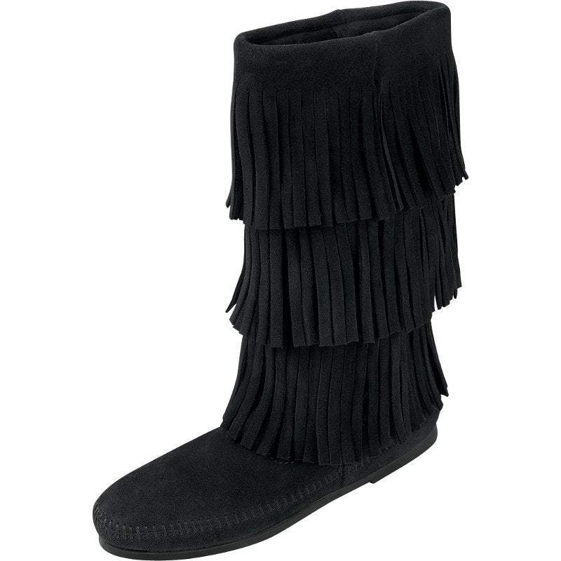 Minnetonka Women's Black Layer Fringe Boots