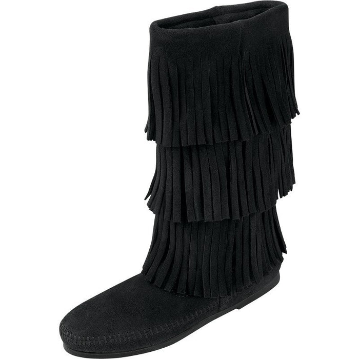 Women's Minnetonka Black 3 Layer Fringe Boots