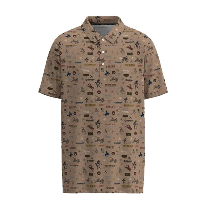 Mens Tan Print Cowboy Golf Weekender Polo