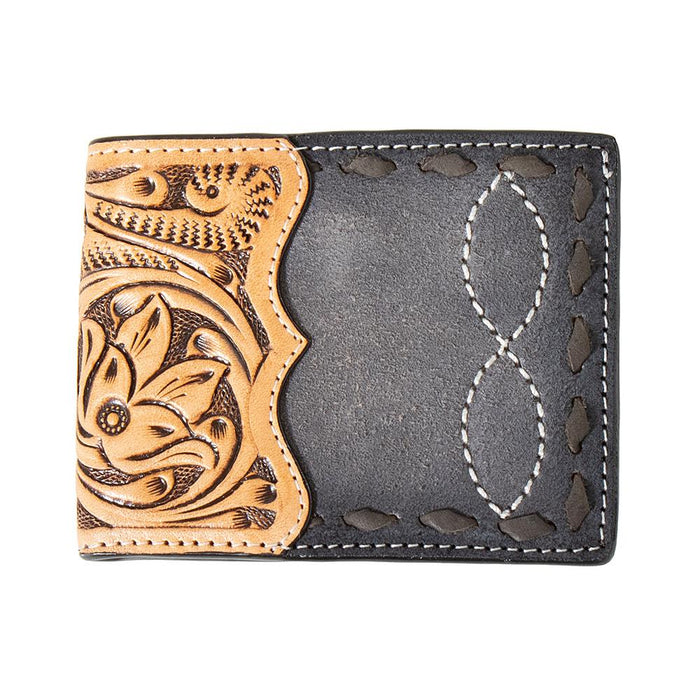 Mens Roughout w/Tooled Detail Bifold Wallet