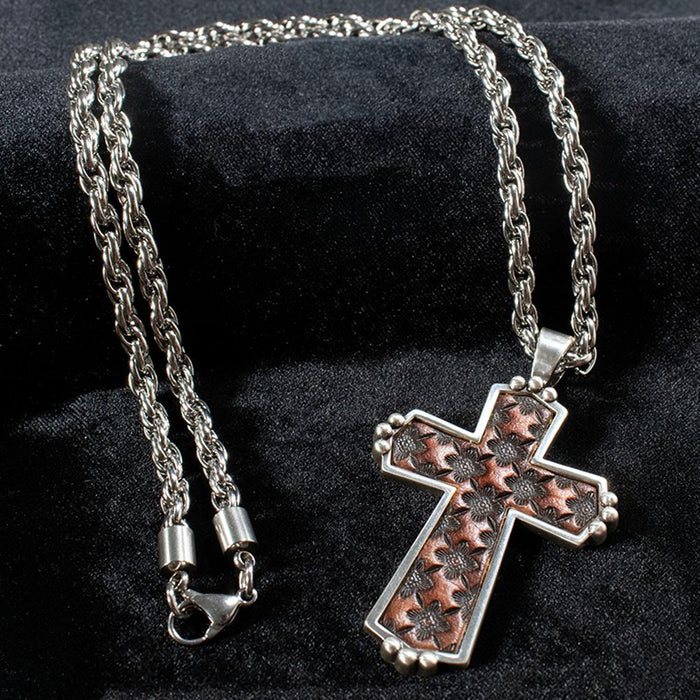Men's Leather Cross Chain Necklace