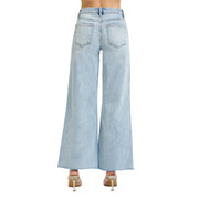 Womens Light Wash Tummy Control Wide Leg Jean