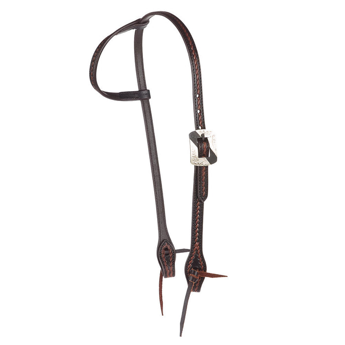 Heavy Oiled Rope Tooling Silver Bar Double Buckle 5/8 inch Single Ear Headstall