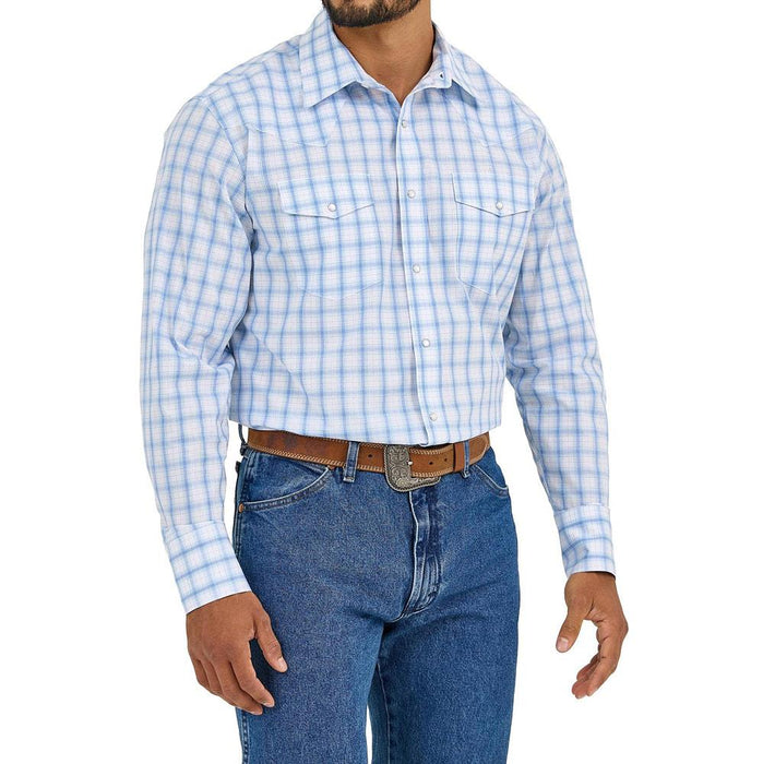 Mens Blue Plaid Wrinkle Resist Shirt