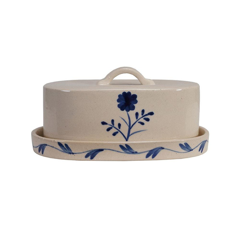 Blue/White Painted Stoneware Butter Dish