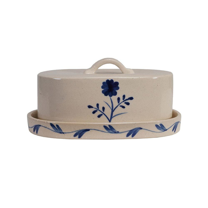 Blue/White Painted Stoneware Butter Dish