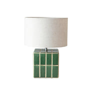 Green Ceramic Tiled Table Lamp with Linen Shade