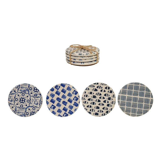 Stoneware Tile Pattern Coaster Set