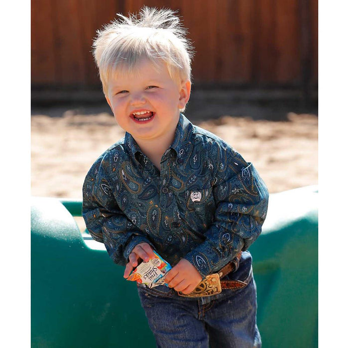 Toddler Blue Paisley Long Sleeve Button Shirt