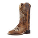 Children's Burnt Tan Embroidered Square Toe Boot