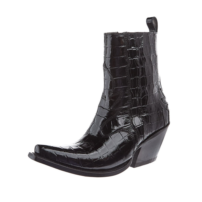 Women's Jade Black Patent Leather Croc Print Bootie