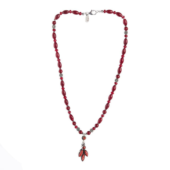 Coral Oval Dangle Pendent Necklace