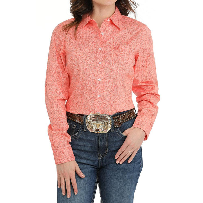 Women's Coral Print Button Shirt
