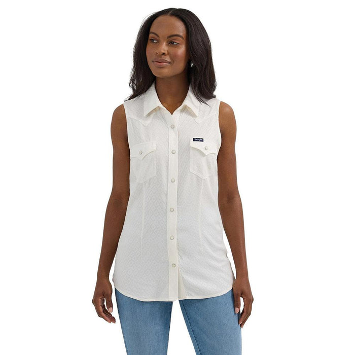 Wrangler Women's White Sleeveless Western Shirt