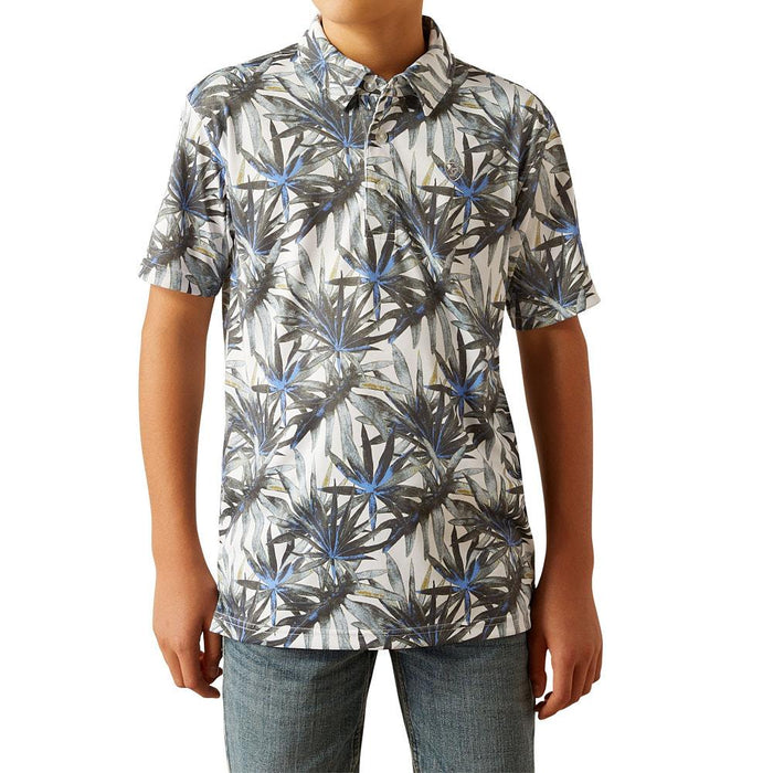Boy's White Tropical Print Polo
