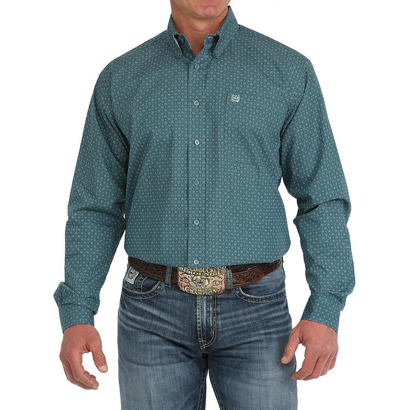 Men's Green Print Classic Fit Shirt