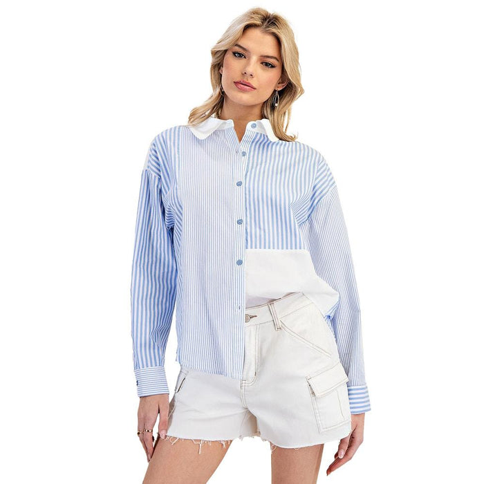 Women's Denim Stripe Color Block Shirt