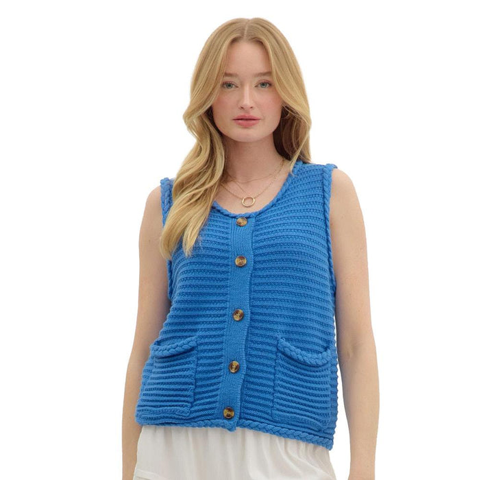 Women's Blue Fashion Button Vest