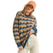 Teal & Camel Fuzzy Textured Heart Stripe Sweater