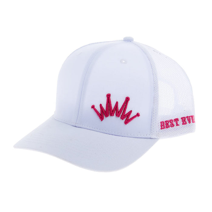 White Meshback with Pink Embroidered Logo Trucker Cap