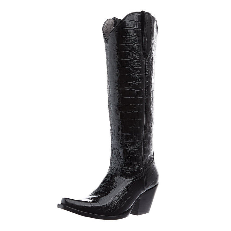 Women's Casanova Black Patent Leather Crocodile Print Boot