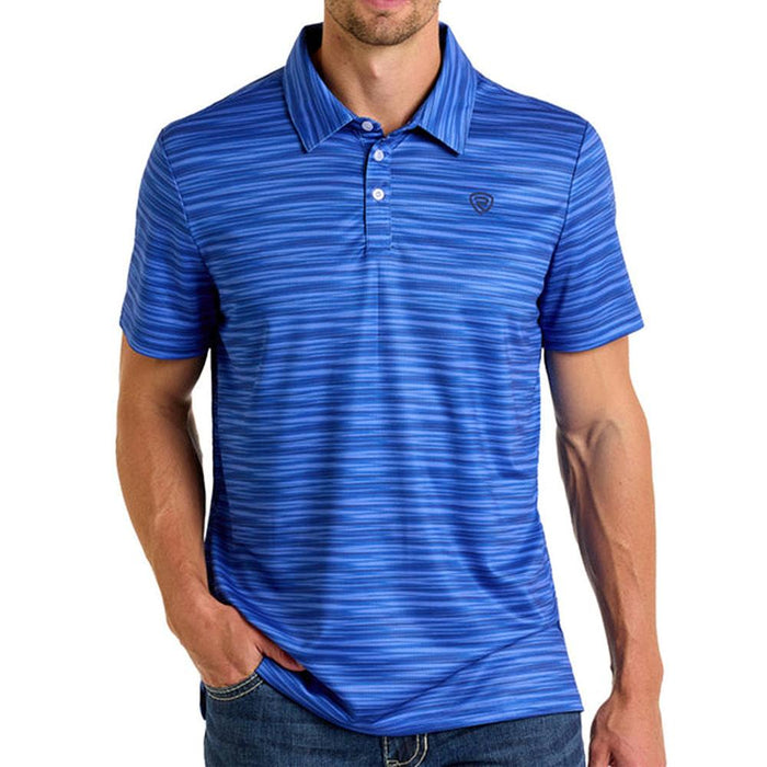 Men's Blue Striated Printed Polo