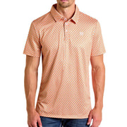 Men's Orange Geo Printed Polo