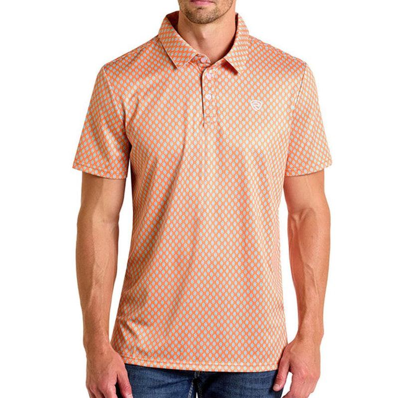 Men's Orange Geo Printed Polo