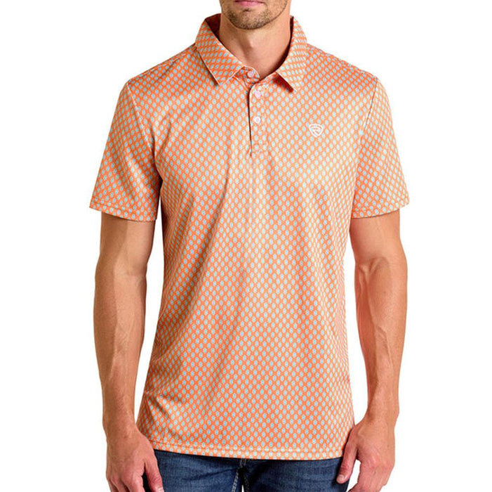 Men's Orange Geo Printed Polo