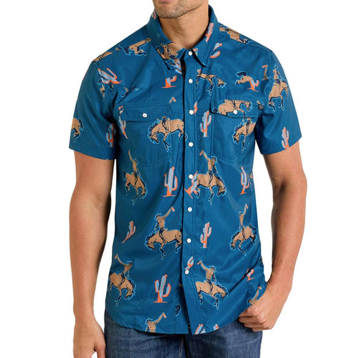 Men's Teal Bronco Print Print Tek Shirt