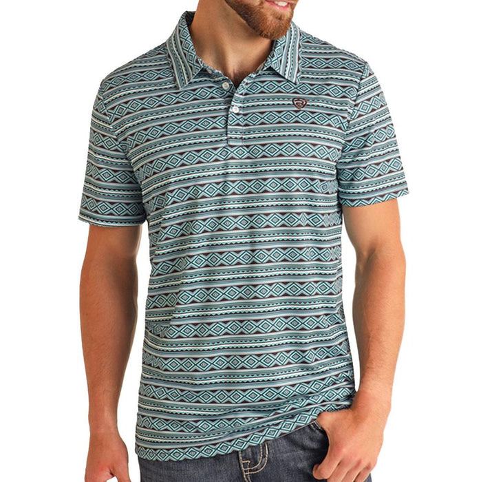 Teal Aztec Stripe Polo