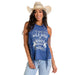 Women's Navy Graphic Fringe Tank