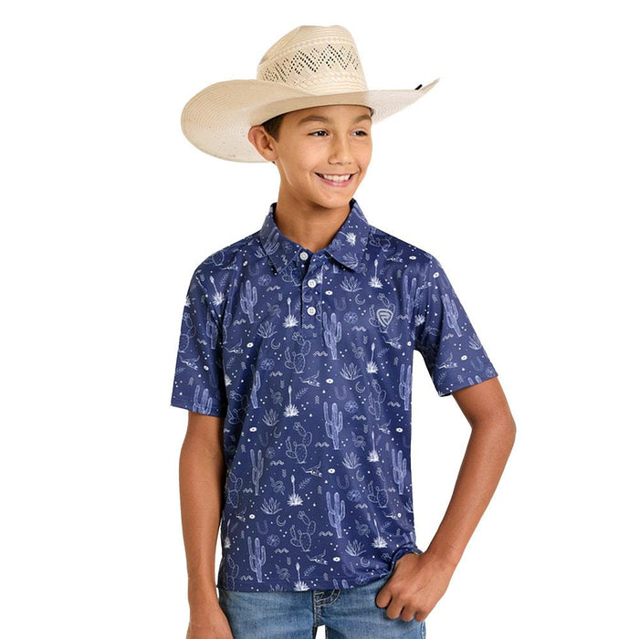 Boy's Navy Cactus Print Polo