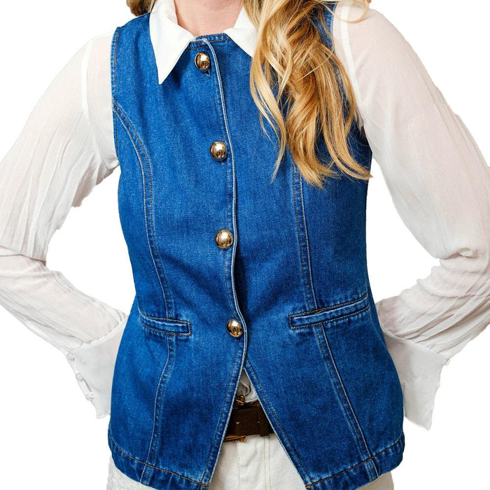 Women's Gold Button Denim Vest