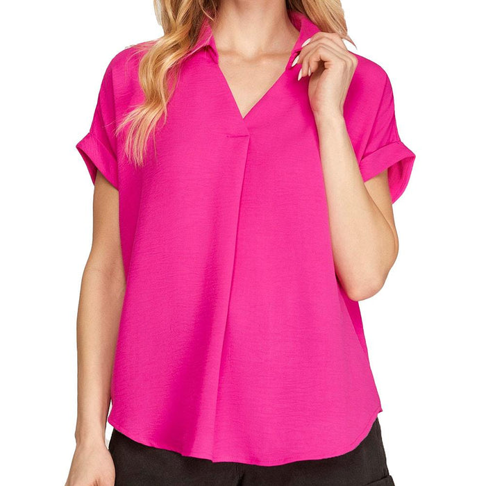 Women's Hot Pink Collard Top