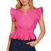 Women's Pink Ruffle Sleeve Elastic Waist Top