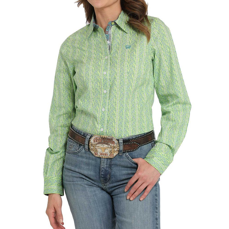 Women's Lime Printed Button Down