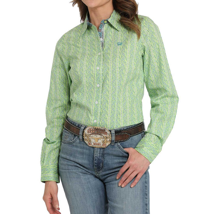 Women's Lime Printed Button Down