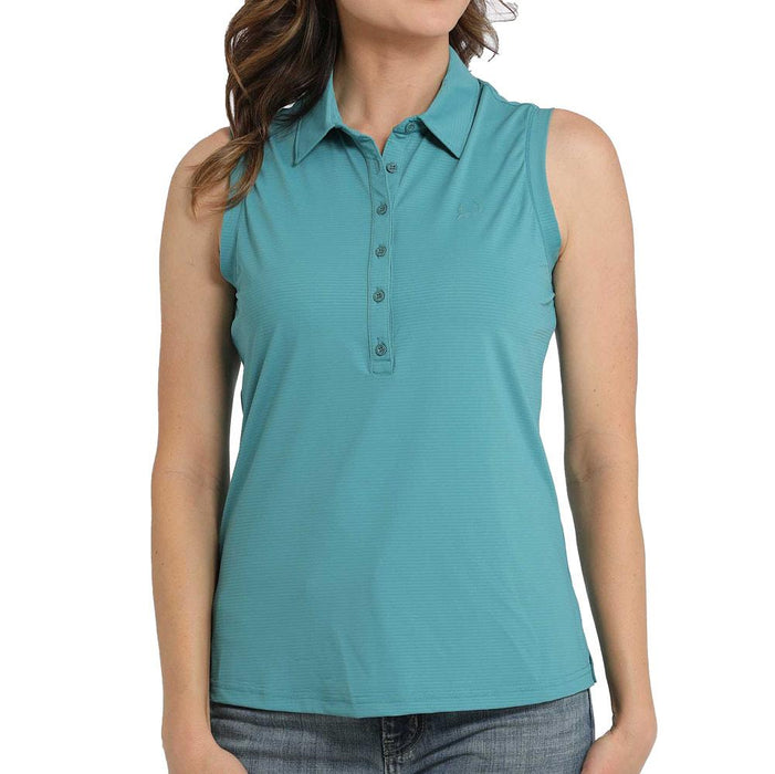 Women's Blue Sleeveless Polo