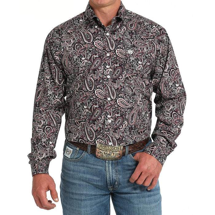 Men's Pink Paisley Long Sleeve Button Shirt
