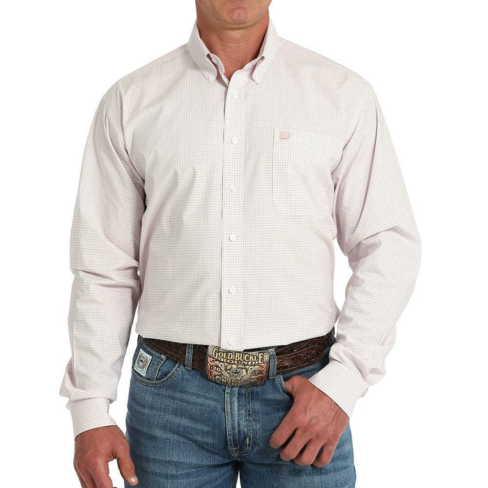 Men's Pink Plaid Long Sleeve Button Shirt