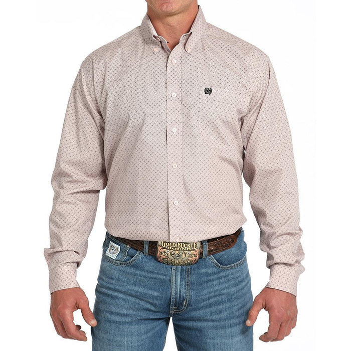 Men's Pink Print Long Sleeve Button Shirt
