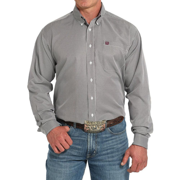 Men's Purple Stripe Long Sleeve Button Shirt